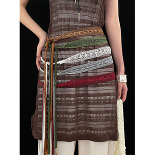 波西米亚民族风编织彩色腰带女2025新款 配裙子连衣裙腰绳配饰 夏季