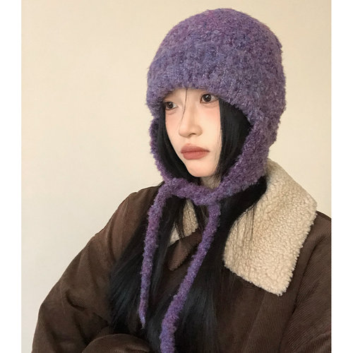 韩系可爱女秋冬季护耳毛线帽保暖