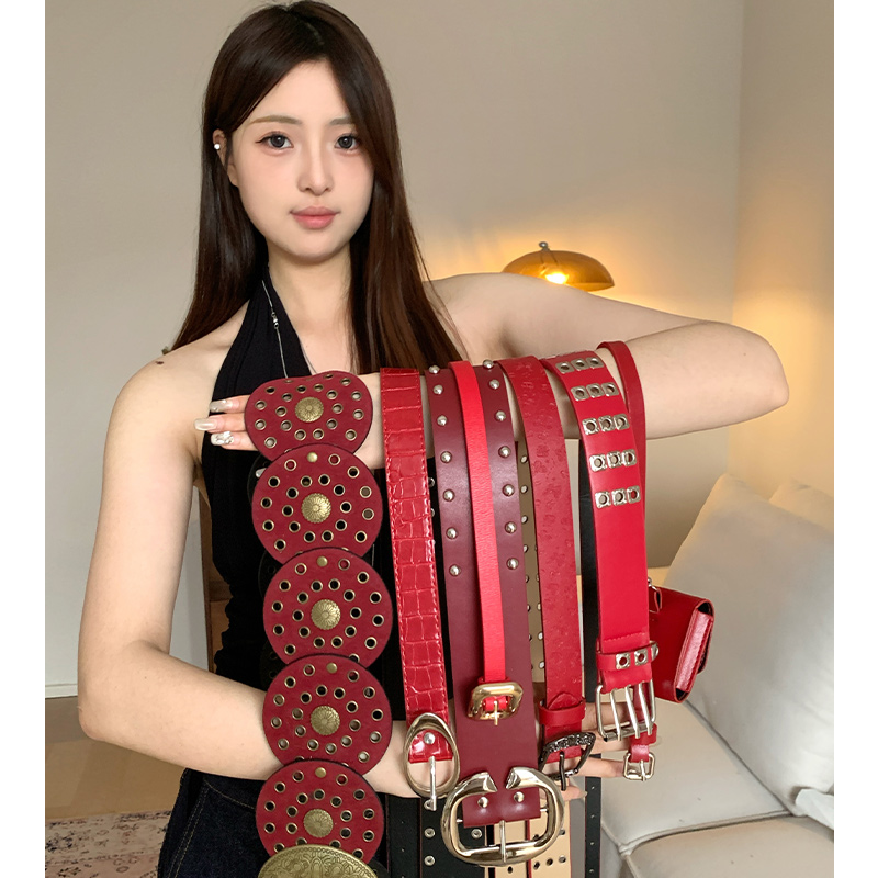 高级感红色腰带女2025新款配裙子牛仔裤带显瘦百搭腰封百搭皮带潮