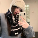 氛围感冰岛风条纹针织围巾女2025年秋冬复古百搭保暖美式 小众围脖