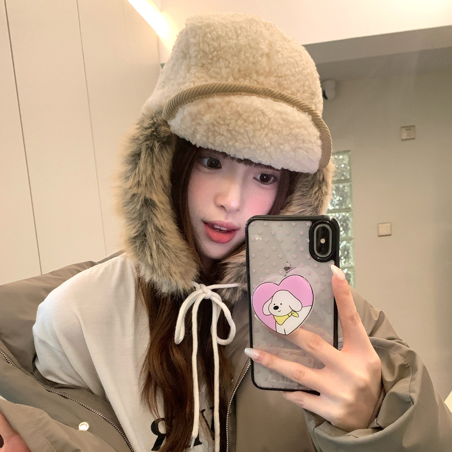 加厚羊羔绒护耳雷锋帽子女冬季