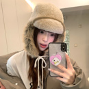 韩版 大头围户外防寒保暖毛绒护耳帽 加厚羊羔绒护耳雷锋帽子女冬季