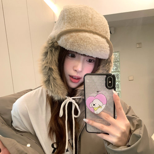 加厚羊羔绒护耳雷锋帽子女冬季