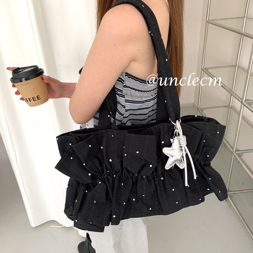 韩系甜美荷叶边波点单肩包女