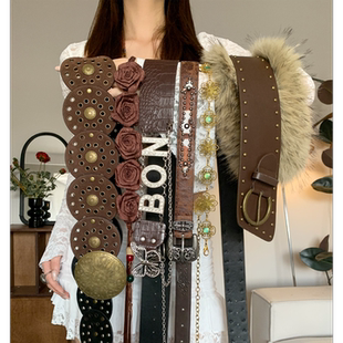 带 百搭腰封设计感配裙子牛仔裤 复古民族风宽版 棕色腰带女小众美式