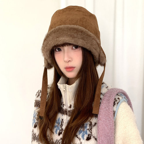冬季复古麂皮绒面毛绒雷锋帽子女