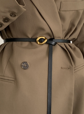 真皮细腰带女士新款装饰高级感配裙子西装百搭收腰裤带窄黑色皮带