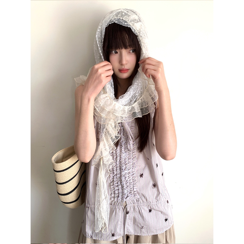 韩系氛围感蕾丝波点丝巾女款