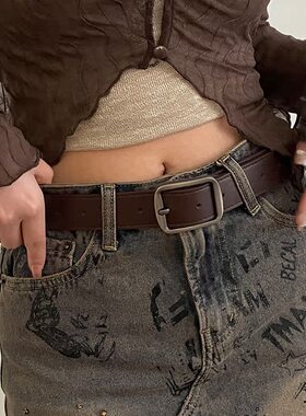 腰带女2025新款夏季装饰牛仔裤学生咖啡色百搭宽皮带设计感裤带黑