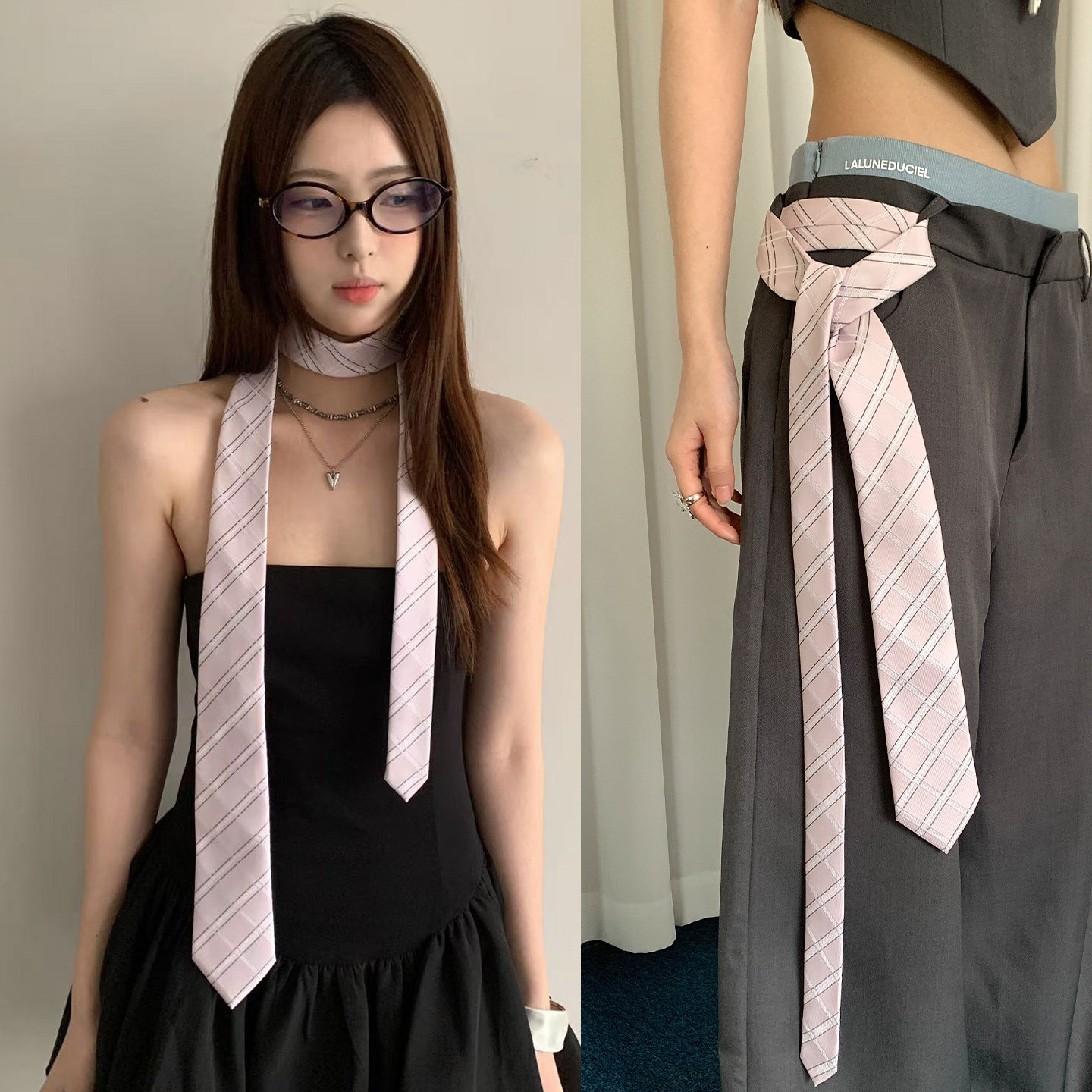 韩系高级感条纹长条丝巾女清冷高智感细窄飘带职场海妖风领结腰带