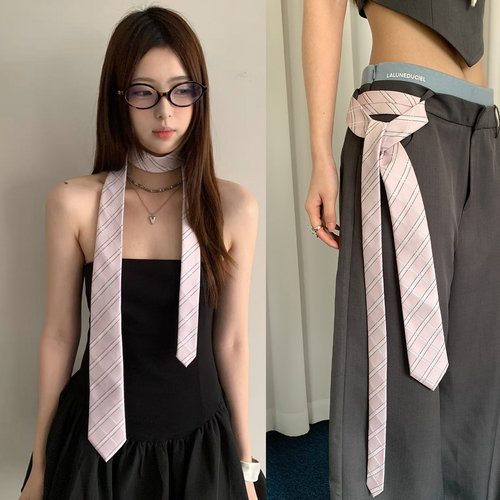 韩系高级感条纹长条丝巾女