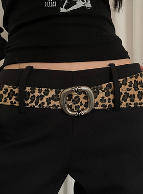 美式y2k辣妹风豹纹腰带女小众街头设计感窄款皮带海马毛皮带装饰