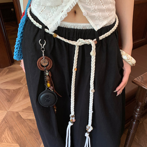 手工编织彩色串珠腰绳女