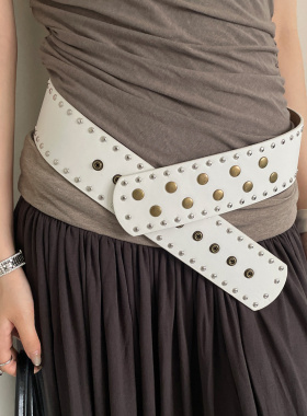 小众复古朋克风铆钉腰带女宽版设计感个性百搭腰封裙子牛仔裤皮带