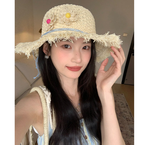 镂空花朵遮阳度假风草帽