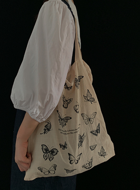 单肩帆布包女斜挎日系韩版原宿慵懒风ulzzang学生大容量ins帆布袋