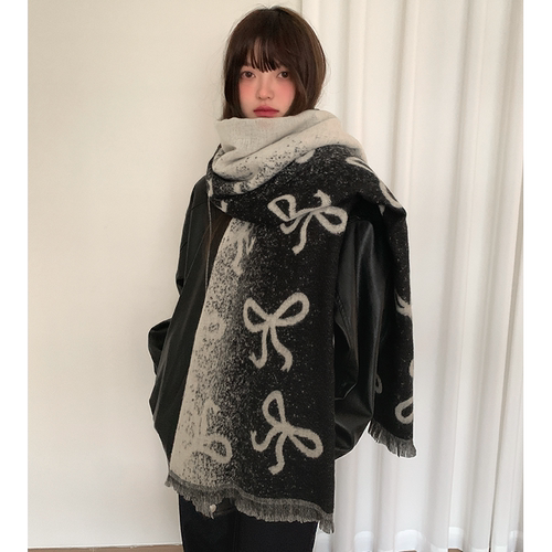 冬季韩版加厚保暖流苏蝴蝶结围巾