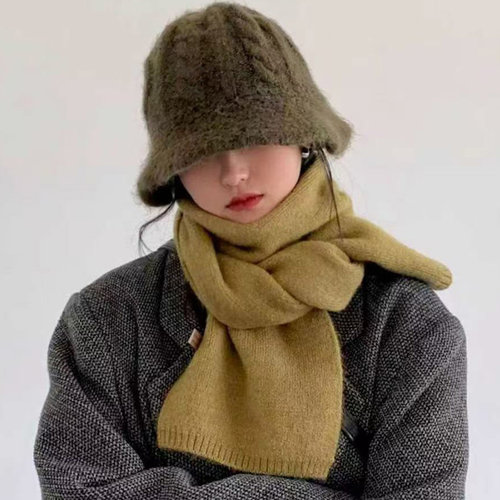 韩系氛围感含羊毛纯色针织围巾女