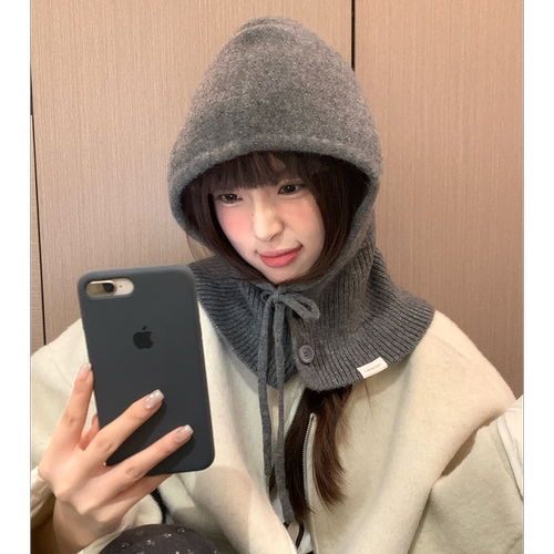 兔绒羊毛混纺巴拉克拉法帽子女冬