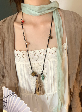 波西米亚风十字架流苏吊坠项链女