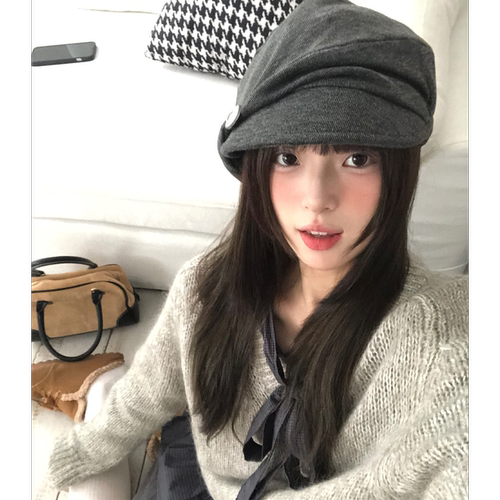 日系复古慵懒感褶皱贝雷帽子女