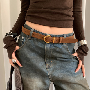 饰小众高级感皮带 带装 复古麂皮绒面细款 牛皮腰带女士配裙子牛仔裤