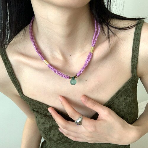 紫色多巴胺多层串珠项链女