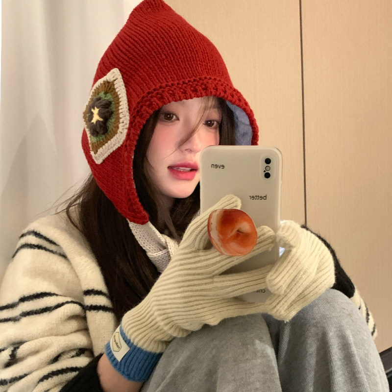 复古民族风安可拉红休闲毛线帽2025冬季加厚保暖针织花朵护耳帽潮,服饰配件/皮带/帽子/围巾,帽子,淘宝优惠券,粉丝福利购,淘宝优惠卷