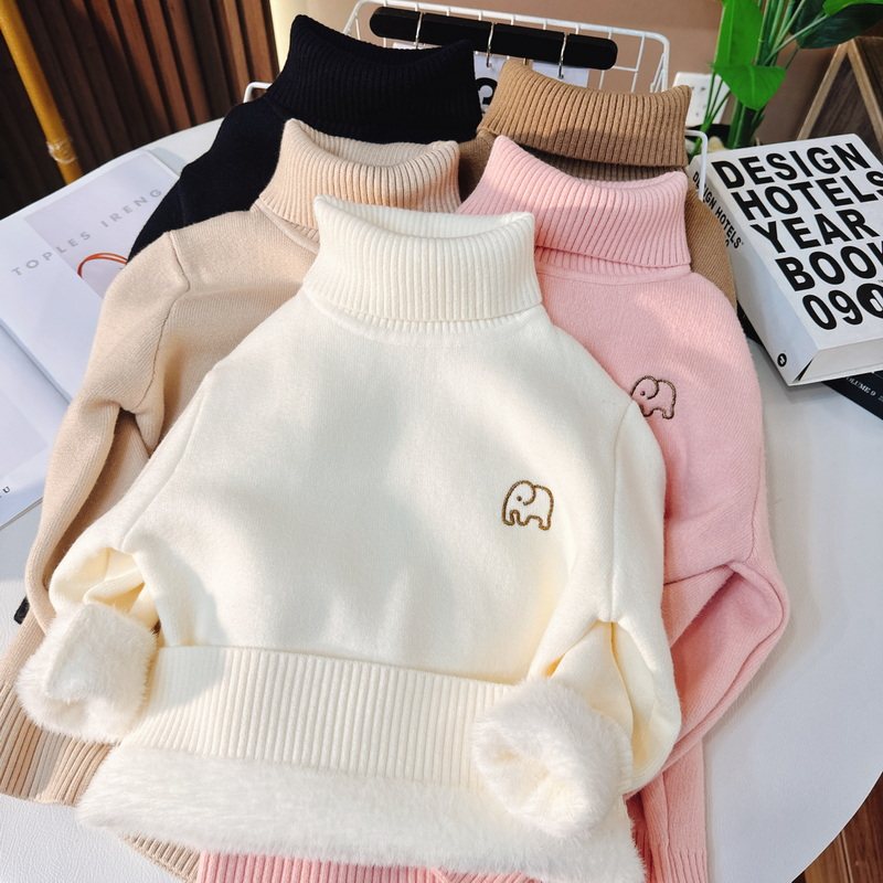 儿童一体绒毛衣女童高领打底衫加绒加厚女童线衣冬装针织衫,童装/婴儿装/亲子装,毛衣/针织衫,淘宝优惠券,粉丝福利购,淘宝优惠卷