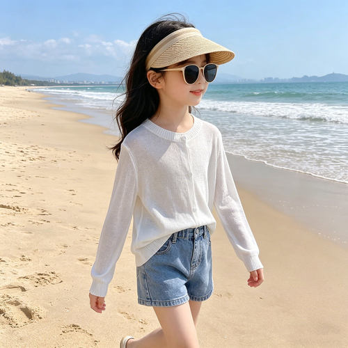 女童夏季冰丝薄款防晒针织开衫