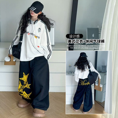 潮妞社&26001款美式T恤五角星卫裤两件套