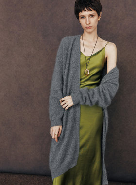 【慵懒闲适】1OO%绵羊毛 特殊拉毛工艺绒感长款针织开衫外套