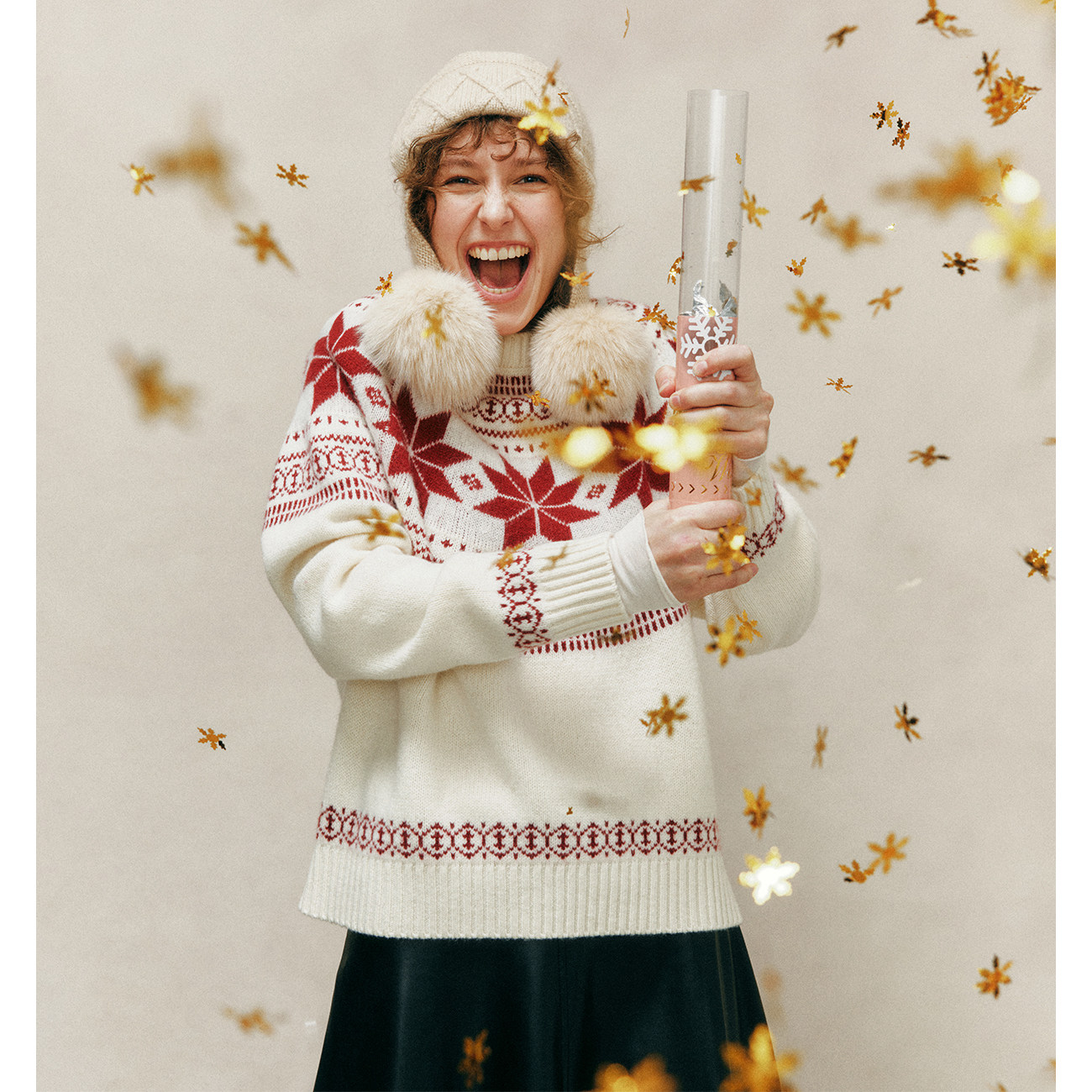 新年穿搭费尔岛提花圆领套头毛衣