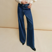 重工洗水中高腰直筒阔腿蓝色牛仔裤 超模腿精 长裤 气场全开