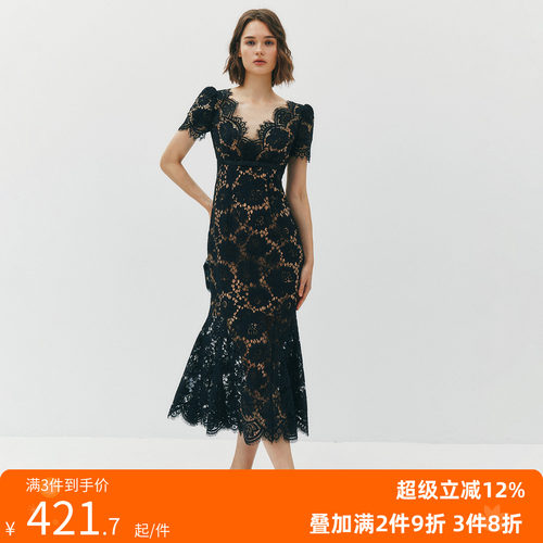 优雅性感睫毛蕾丝收腰连衣裙