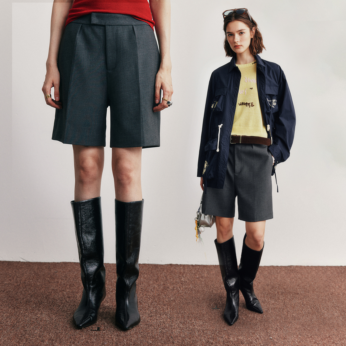 羊毛混纺百搭百慕大直筒西装短裤