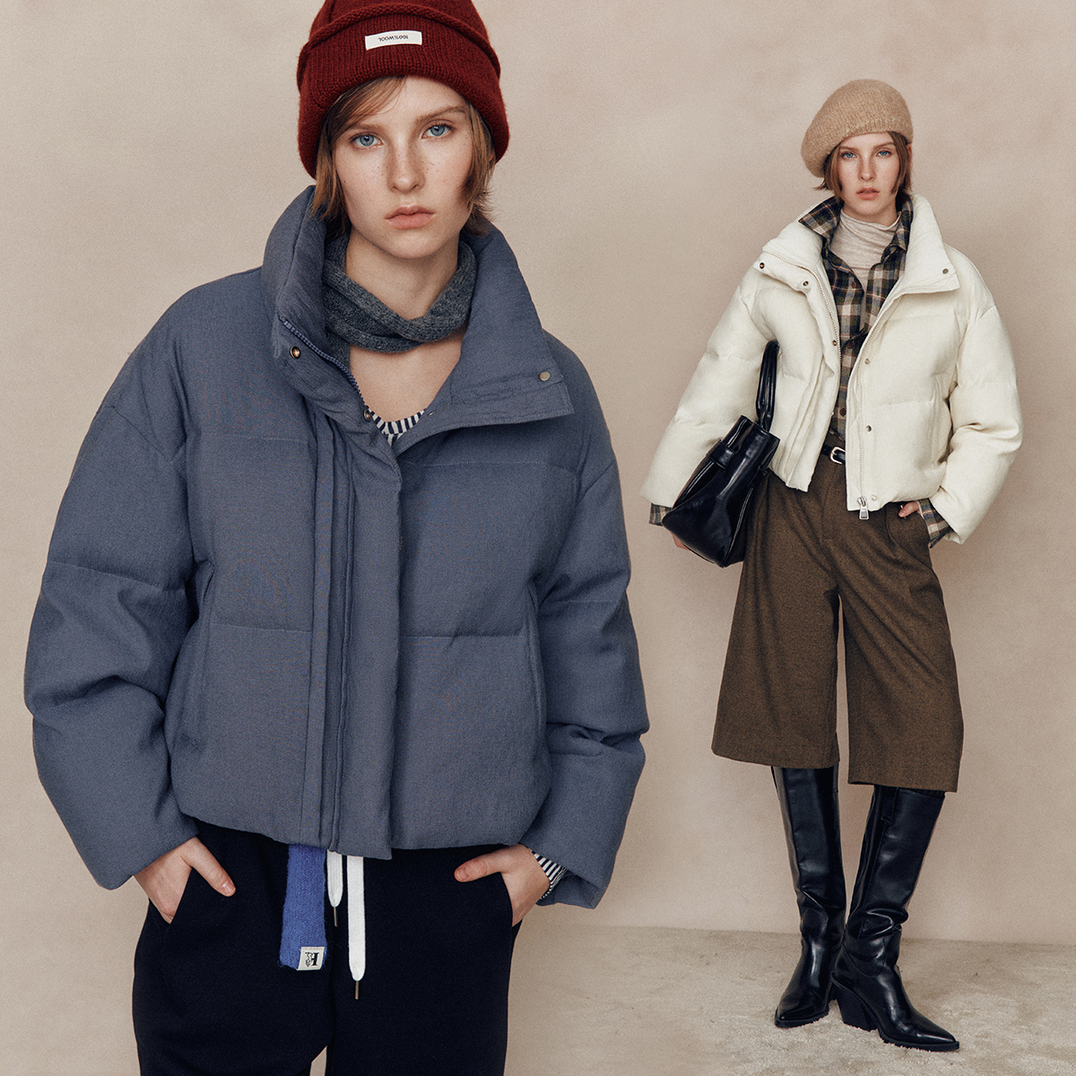 绗缝短款面包服羽绒服外套