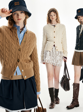 【代工渠道】经典绞花毛衣 厚实保暖80羊毛20羊绒针织开衫外套女