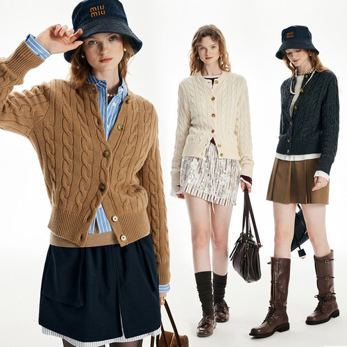 【代工渠道】经典绞花毛衣 厚实保暖80羊毛20羊绒针织开衫外套女