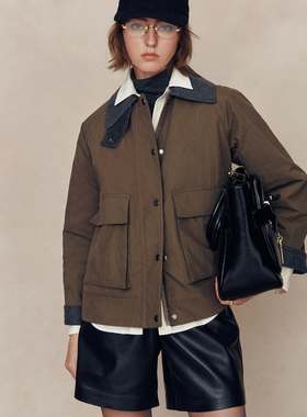【小个子币入】巴恩风撞色翻领绗缝间棉帆布工装夹克棉服外套女