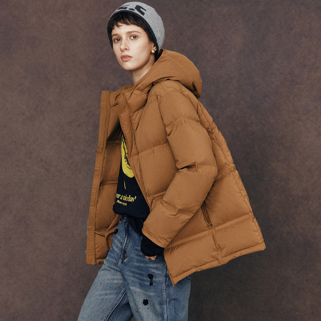 抽绳收腰五格绗缝90白鸭绒羽绒服