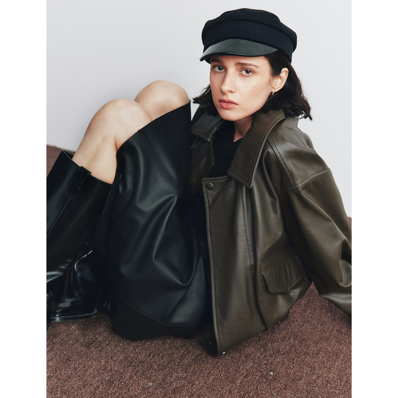 翻领飞行员真皮皮衣夹克外套女