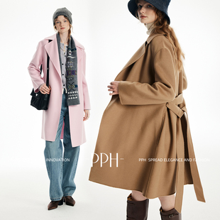 限量莼元 羊绒 典藏版 桑蚕丝 翻领腰带双面呢大衣 绵羊毛