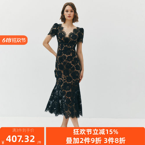 优雅性感睫毛蕾丝收腰连衣裙