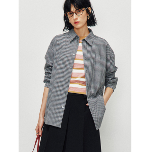 出·口订单 粉色标翻领长袖 棉麻混纺 基础款 维希格纹衬衫 经典