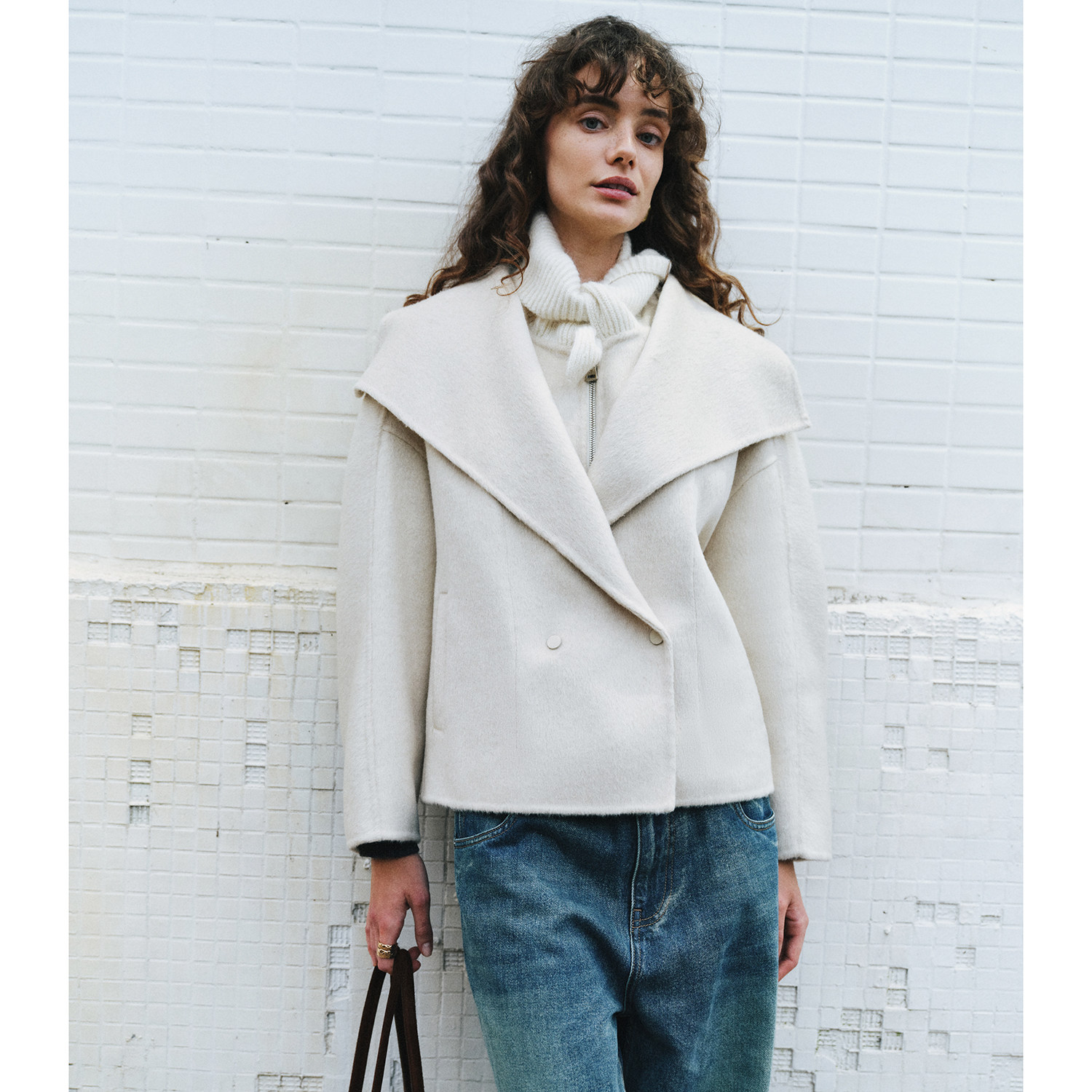 【假两件设计】双层领叠门襟羊毛真丝骆驼绒短款双面呢毛呢外套女,女装/女士精品,毛呢外套,淘宝优惠券,粉丝福利购,淘宝优惠卷