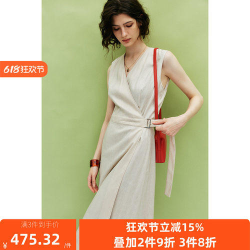 戒子色天丝亚麻简约通勤裹身裙