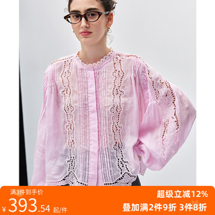 复古衬衫 定位镂空绣花法式 1OO%苎麻 衬衣女 重工马德拉刺绣