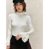 会呼吸 显瘦魔法 宫廷风层次感喇叭袖 收腰坑条针织打底衫 女