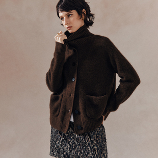 简约舒适百搭落肩针织开衫 1OO%牦牛绒 外套女 高原软黄金